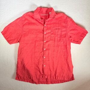 Caribbean Mens Linen Blend Short Sleeve Button Up Shirt Coral XL Resort Wear